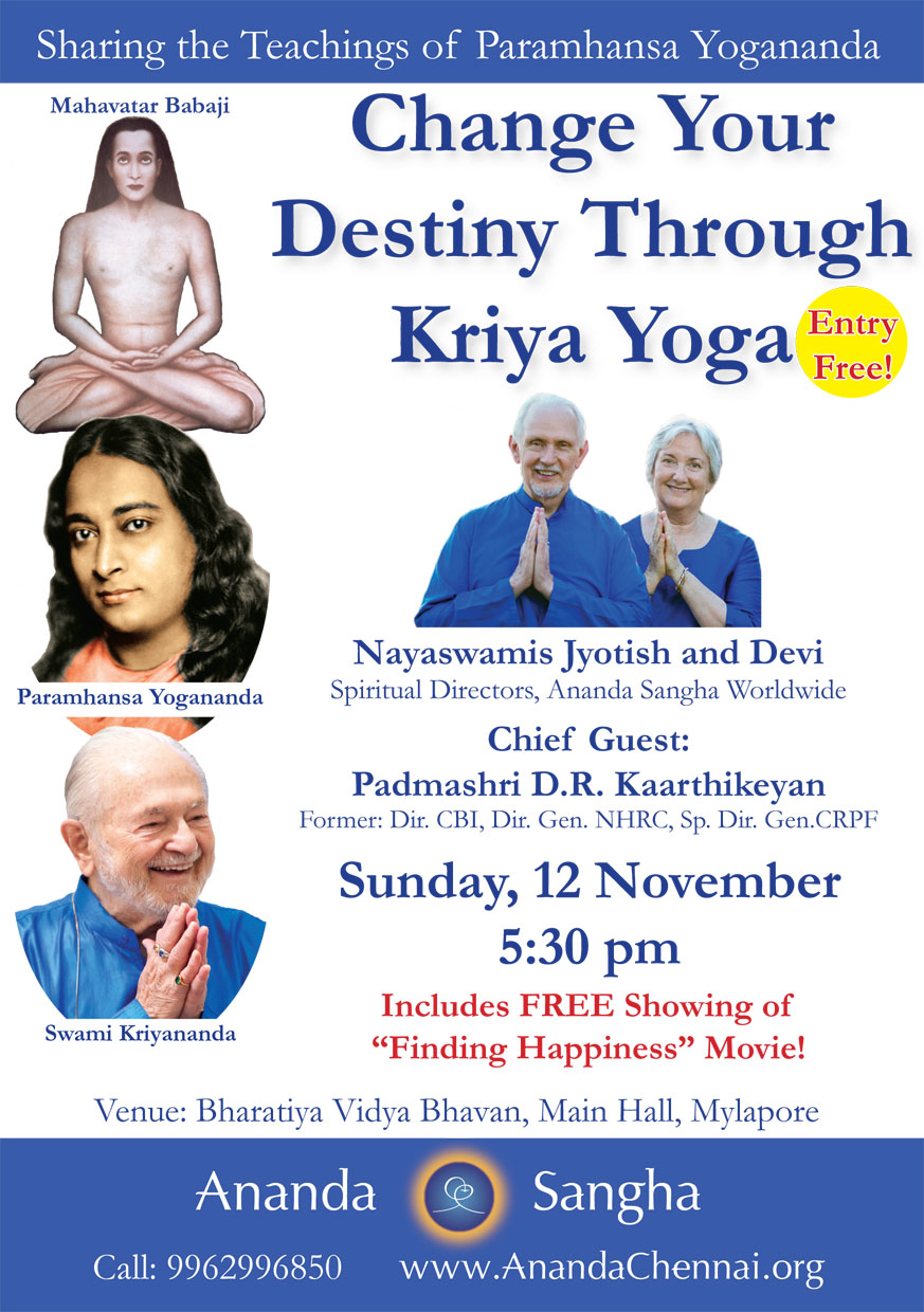 MAJOR EVENT: Change Your Destiny through Kriya Yoga @ BVB, Mylapore ...
